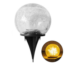 (Warm Light) Solar Globe Lamp Crackle Glass Ball Lawn Light Waterproof Garden Pathway & Patio Lighting for Outdoor Decor