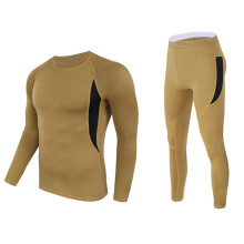 (3XL, Khaki) Men's Winter Warm Underwear Camouflage Set Long Sleeve Top Long Johns for Mountaineering Cycling Skiing Training Hiking