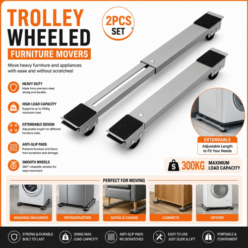 2x Appliance Roller Dolly Heavy Duty Adjustable UK