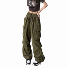 (XXL) Women'S Trend Cargo Pants Casual Drawstring Elastic Waist All-Match Straight-Leg With Drape Loose