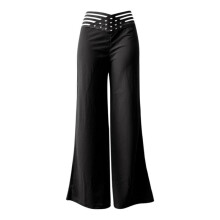 (Dark blue, XXL) 2023 European & American Women's High Waist Hollow Belt Flared Trousers - Chic & Casual Wide Leg Design
