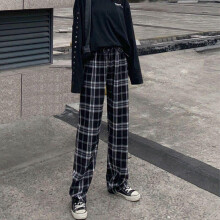 (Orange, plus velvet, One size (80-140 catties)) Women's High Waist Thickened Velvet Plaid Wide-Leg Casual Trousers