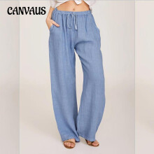 (Khaki, XL) Spring Summer Women Casual Loose Trousers Breathable High Waist Straight Leg Pants Wide Leg Comfort Fit