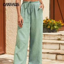(Light green, S) Women's Solid Casual Loose Pleated Pants High Waist Fashion Wide Leg Trousers