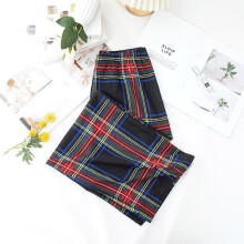 (Coffee plaid, One Size (40-70kg)) Women's Summer Plaid High-Waist Wide-Leg Pants – Thin, Casual, Loose, Straight Fit Comfortable Trousers