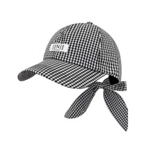 (Blue, One Size) (One Size, Black) Women Baseball Hat, Wide Brim Plaid Hollowed Ponytail Hat Adjustable Outdoor Sun Hat