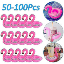 (100Pcs) 50-100pcs Flamingo Cup Holder Swimming Pool Water Float Inflatable Drink Cup For Pool Drinkware Tray Pink Bird Party Decoration