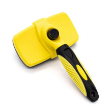 (Yellow) Self-Cleaning Cat Slickers Brush Wear Resistant Pet Grooming Tool for Removing Hair Knots