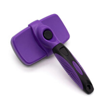 (Purple) Self-Cleaning Cat Slickers Brush Wear Resistant Pet Grooming Tool for Removing Hair Knots