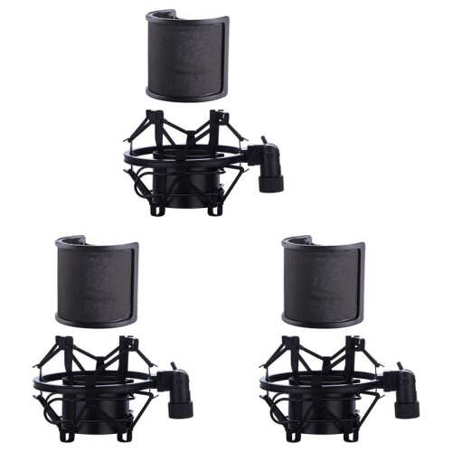 3X Microphone Shock Mount with Microphone Filter Windscreen Suspension Shock Mount Holder Clip
