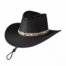 (Black, M) (M, Black) Men Cowgirl Hat, Shiny Rhinestones Sun Hat Wide Brim Western Cap for Outdoor Beach