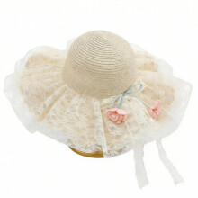 (Khaki, M) (M, Beige) Women's Straw Sun Hat Breathable Stylish Decorative Flower Lace Design Wide Brim Beach Hat