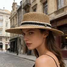 (White, One Size) (One Size, Khaki) Women's Summer Straw Hat Wide Brim Beach Cap Lightweight Sun Hat with Pearl Braided Band