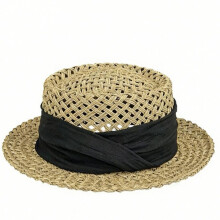 (Gray, One Size) (One Size, Black) Women's Classic Straw Boater Hat Flat Top Belted Woven Sun Hat for Beach Party Travel