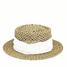 (Black, One Size) (One Size, White) Women's Classic Straw Boater Hat Flat Top Belted Woven Sun Hat for Beach Party Travel