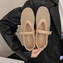 (35, apricot) In Summer, Wear Round Toe, Straight Buckles, Casual and Comfortable, Women's Flats, Cut-out