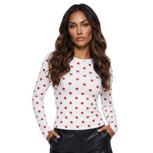 (S, White) Women Basic Fall Tops Casual Cute Dot Print Long Sleeve Shirt for Club Streetwear Aesthetic Clothes
