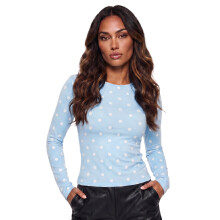 (XL, Blue) Women Basic Fall Tops Casual Cute Dot Print Long Sleeve Shirt for Club Streetwear Aesthetic Clothes