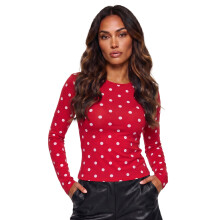 (M, Red) Women Basic Fall Tops Casual Cute Dot Print Long Sleeve Shirt for Club Streetwear Aesthetic Clothes