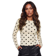 (S, Light Apricot) Women Basic Fall Tops Casual Cute Dot Print Long Sleeve Shirt for Club Streetwear Aesthetic Clothes