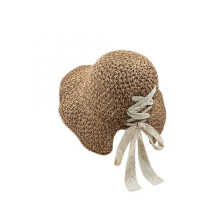 (Khaki, One Size) (One Size, Khaki) Women's Sun Hat Lace Bow Design Bucket Hat Stylish Wide Brim Straw Beach Hat for Outdoor