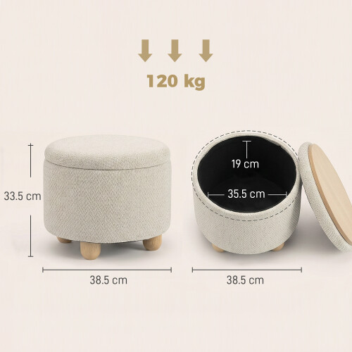 Homcom HOMCOM Round Storage Ottoman with Reversible Lid, Beige 1