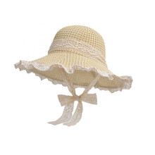 (Khaki, One Size) (One Size, Beige) Women Summer Straw Hat Bucket Cap Lace Patchwork Bucket Hats UV Protection Beach Holiday Sun Hat