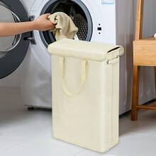 Slim Laundry Basket with Lid 45L White