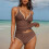 Brown Plus Size Bikini Set with Lace Trim XL 1