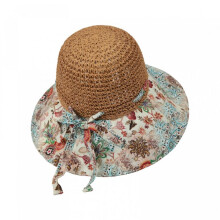 (Blue, One Size) (One Size, White) Women's Bohemian Patchwork Straw Hat Wide Brim Breathable Sun Protection Beach Cap Foldable Summer Floral Sun Hat