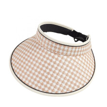 (Khaki A, One Size) (One Size, Khaki A) Women Sun Visor Hat, Houndstooth Wide Brim Hollowed Ponytail Hat Golf Tennis Beach Sports Outdoor Sun Hat