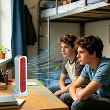 Ventilador de torre oscilante portátil, recarregável via USB, com 3 velocidades, ideal para quarto, casa, escritório, dormitório e sala de estar.