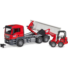 Bruder 03767 Man TGS Truck with Roll Off Container and Schäffer Compact Loader 2630