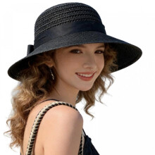 (Black, One Size) (One Size, Black) Women's Summer Straw Hat Wide Brim Beach Cap Outdoor Hollow Sun Hat with Bowknot