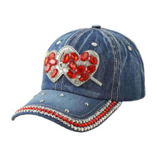 (Blue, M) (M, Blue) Denim Baseball Cap Rhinestone Heart Low Profile Hat Trendy Adjustable Sun Hats for Men Women