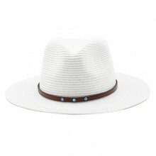 (White, One Size) (One Size, White) Men Straw Panama Hat, Wide Brim Sun Hat Lightweight Summer Top Hat for Outdoor Beach