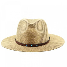 (Black, One Size) (One Size, Khaki) Men Straw Panama Hat, Wide Brim Sun Hat Lightweight Summer Top Hat for Outdoor Beach