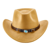 (Wine Red, One Size) (One Size, Camel) Western Cowboy Hat for Women Men Bohemian Cowgirl Hat with Beads Trim Outdoor Sun Hat
