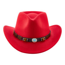 (Coffee, One Size) (One Size, Red) Western Cowboy Hat for Women Men Bohemian Cowgirl Hat with Beads Trim Outdoor Sun Hat