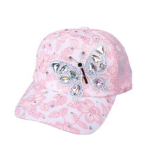 (Pink, One Size) (One Size, Pink) Women's Baseball Cap Stylish Rhinestone Butterfly Flower Adjustable Breathable Wide Brim Sun Hat