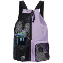 WANDF Swim Bag Mesh Drawstring Backpack with Wet Pocket for Swimming, Gym, and Workout Gear (Purple)