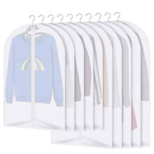 10 Pack Garment Covers, Dustproof, Water Resistant, Semi Transparent Clothes Covers for Wardrobes
