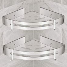 Corner Shower Shelf Bathroom Storage Accessory, Rust-Resistant Sandblasted Finish, Set of 2, Silver