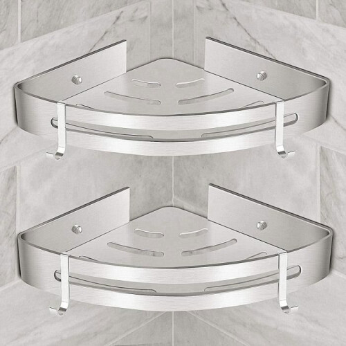 Corner Shower Shelf Bathroom Storage Accessory, Rust-Resistant Sandblasted Finish, Set of 2, Silver