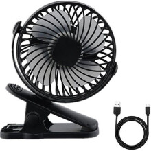 Rechargeable USB Clip-On Fan, 360 Degree Quiet Mini Portable Fan, 1200 mAh, Black for Desk, Stroller, Travel