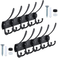 Perchero de pared de acero inoxidable negro mate con 15 ganchos, paquete de 2 perchas resistentes.