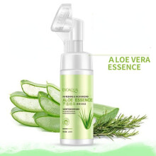 (Matches the image, 120ml) Aloe Moisturizing Facial Foam Cleanser Cleansing Brush Oil-Control Face Scrub Blackhead Removal Shrink Pores Deep Cleanse