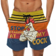 (4XL, Yellow And Blue) Men's Funny Cock Print Swim Shorts