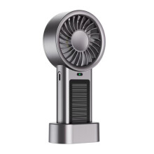 Solarbetriebener Hand-/Tischventilator mit 5 Luftstromstufen, 12-Blatt-Turbinenlüfter und USB-C-Schnellladeanschluss (Metallic-Lackieru