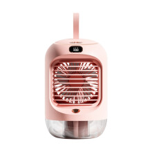 RD22 Rotierender Luftbefeuchter-Ventilator mit warmem Umgebungslicht, automatischer Oszillation, Digitalanzeige und Kühlfunktion (Pink)